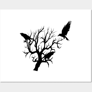 Crow  Raven - crows and tree silhouette Posters and Art